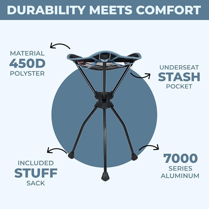 GRAND TRUNK Compass 360 XT Extra Tall Swivel Stool - Compact 260lb Capacity Portable Outdoor Seat for Camping & Travel (Sea Black)