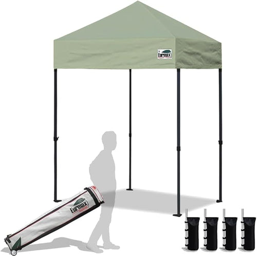 Eurmax USA 5'x5' Pop Up Canopy Tent Commercial Instant Canopies with Heavy Duty Roller Bag,Bonus 4 Sand Weights Bags (Greyish Green)