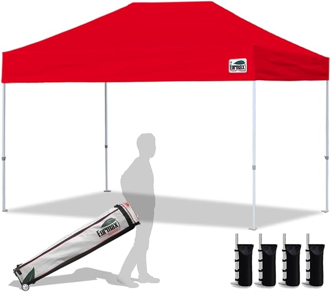 Eurmax USA 8'x12' Pop Up Canopy Tent Commercial Instant Canopies with Heavy Duty Roller Bag,Bonus 4 Sand Weights Bags (Red)