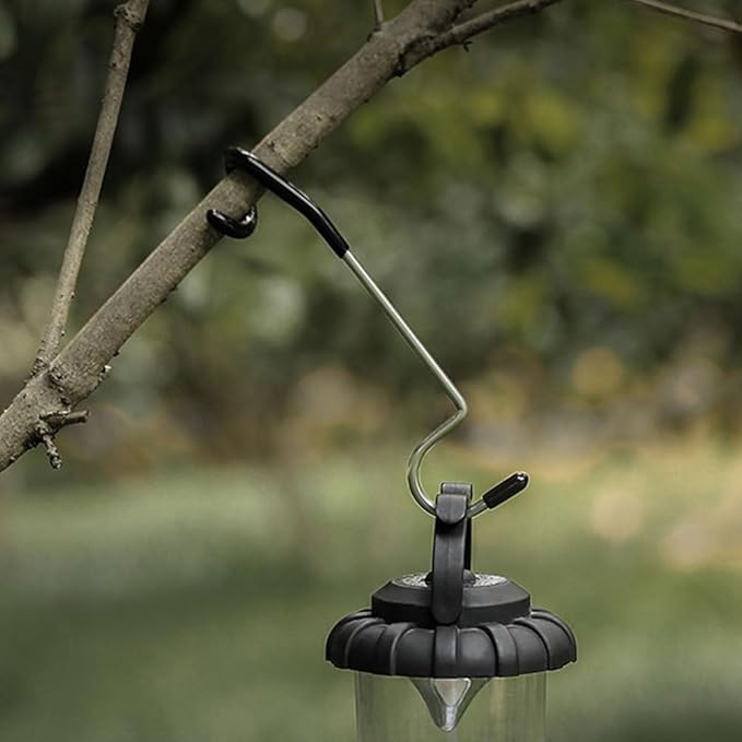3Pcs Outdoor Camping Lamp Pole Hooks, Non-Slip Portable Multi-Functional S Hooks for Tent Light, String Lights, and Outdoor Hanging, Steel and Rubber
