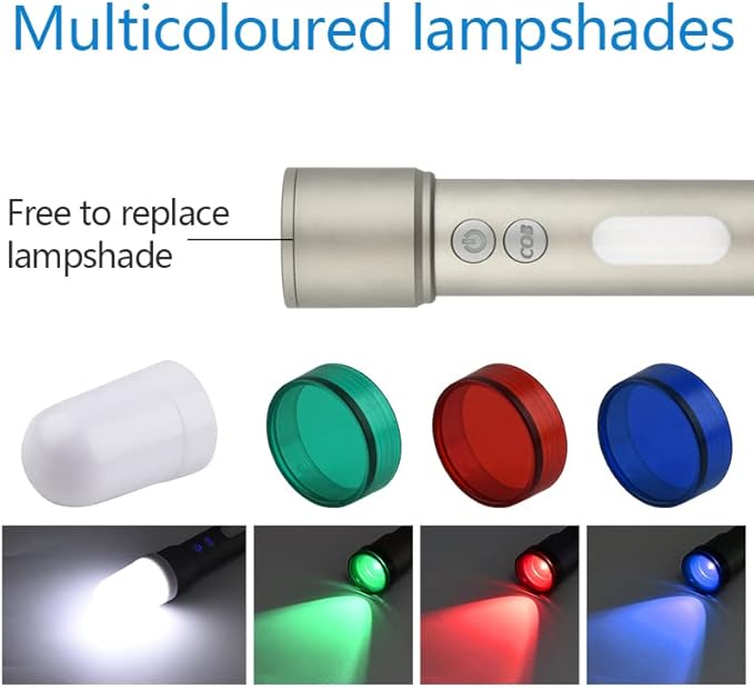 ALONEFIRE Z8 LED Flashlight High Lumens 10W Zoomable Type C USB Rechargeable COB Keychain Work Light Multicolor Lens Flashlight with Portable Hook for Camping Hiking Hunting Tracking Emergency