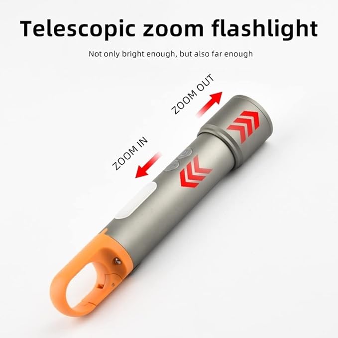 ALONEFIRE Z8 LED Flashlight High Lumens 10W Zoomable Type C USB Rechargeable COB Keychain Work Light Multicolor Lens Flashlight with Portable Hook for Camping Hiking Hunting Tracking Emergency