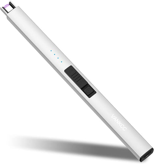 Lighter Electric Lighter Candle Lighter USB Lighter Rechargeable Lighter Arc Lighters for Candle Camping Family Use BBQs with LED Battery Display Safety Switch Flameless Windproof (Silver)