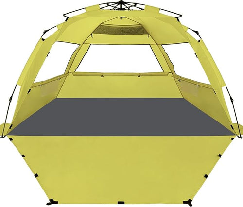 WhiteFang Deluxe Pop Up Beach Tent Sun Shade Shelter for 3-4/5-6 Person, UV Protection, Extendable Floor with 3 Ventilating Windows Plus Carrying Bag, Stakes, and Guy Lines