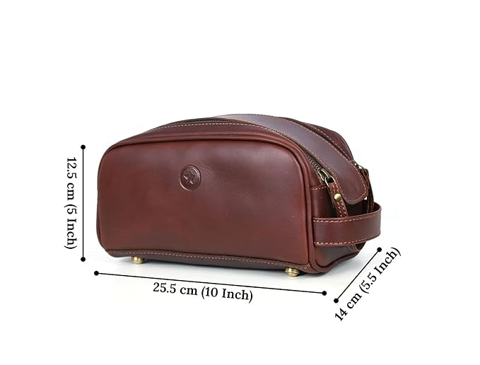 10" Leather Toiletry Travel Pouch With Waterproof Lining | King-Size Handcrafted Vintage Dopp - Kit ~ Gift for Father's Day By Aaron Leather Goods