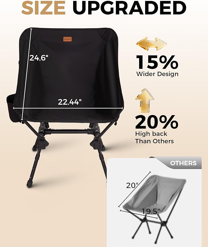 KingCamp Portable Backpacking Chair, 4-Position Adjustable Height Folding Compact Lightweight Camping Chairs with Cup Holders & Carry Bag for Outdoor Camp Hiking Lawn Fishing