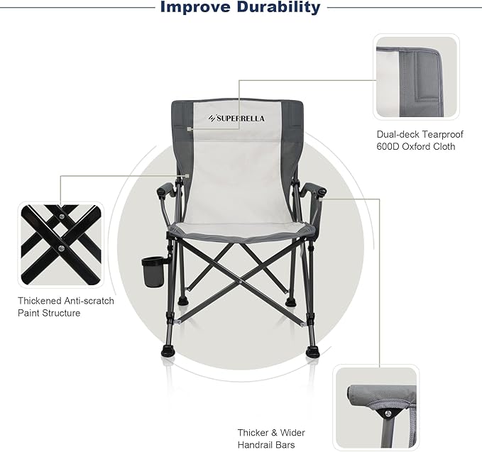 Camping Chair Folding Portable Lawn Chair 2 Pack Comfortable Hard Arm Sturdy for Family Camp, Outdoor, Sports, Beach, Travel, Beige, Supports 300 lbs
