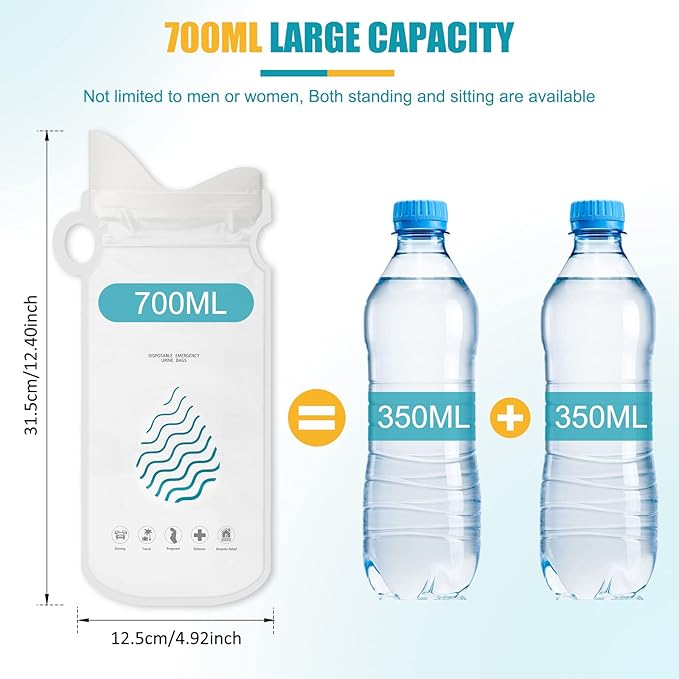 Coolrunner Disposable Urine Bags,8/12/20/24 Pack Camping Pee Bags, Disposable Urinals Vomit Bags for Travel Urinal Toilet Traffic Jam Emergency Portable Toilet Bee Bag for Men Women Kids Patient