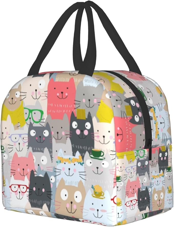 Cute Cat Lunch Box Insulated Funny Cartoon Lunch Bag Leakproof Reusable Lunch Tote Bag Multipurpose Lunch Tote for Kids Adult School Work Picnic