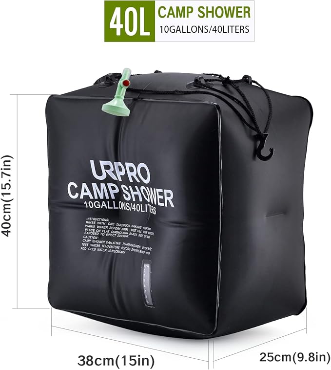 10 gallons/40L Solar Shower Bag Heating Camping Outdoor Temperature Hot Water 45°C Hiking Climbing Beach