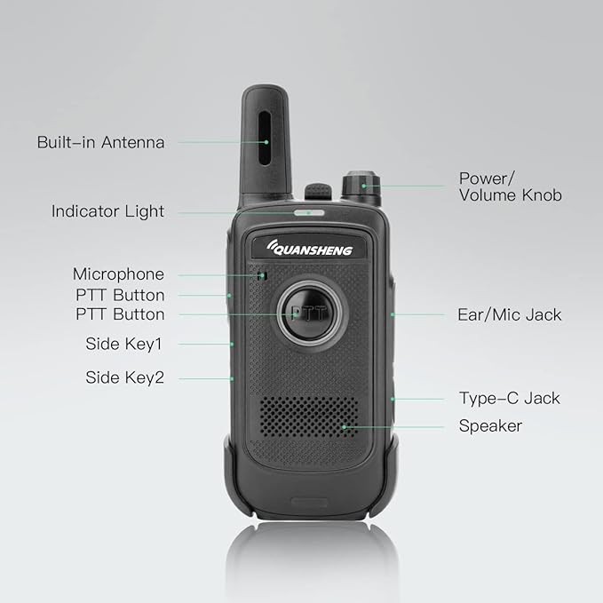 TG-S1 Walkie Talkie Rechargeable Two Way Radio, Long Range Portable FRS Two-Way Radios for Family Camping, Hiking, Car Trip (Black 1 Pack)