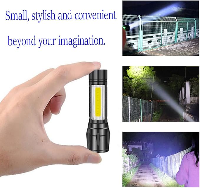 Rechargeable Flashlights High Llumens LED-Mini USB Rechargeable Flashlight for Home 3 Modes Adjustable Focus Portable Waterproof Flashlight with COB Side Lights Tactical Flashlight (1pack)