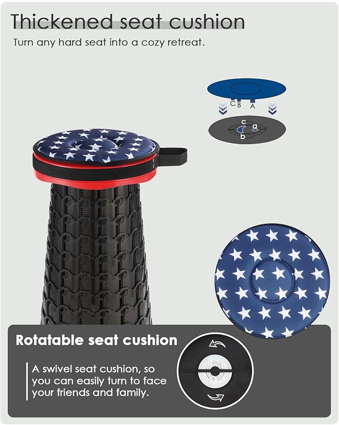 18-inch Heavy Duty Collapsible Stool with Cushion - 800 lbs Capacity, 2.6 lbs Lightweight Portable Folding Stool for Camping, Travel, Music Festivals and Other Outdoor Events