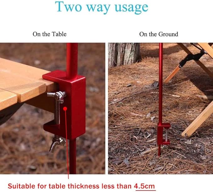 Outdoor Camping Hiking Lamp Post Pole Foldable Portable Fishing Light Lantern Fixing Stand Aluminum Alloy for Ground Table 2 in1
