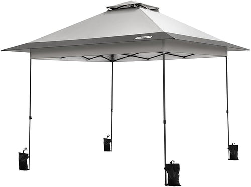 VIVOHOME10x10ft Pop Up Canopy Tent One Push Setup Outdoor Portable Shelter Tent Heavy Duty with Wheel Carry Bag and 4 Sandbags,2 Tiers Roof for Patio Garden Backyard, Gray