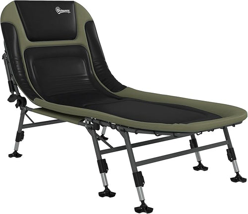 Outsunny Camping Cot for Adults, Folding Bed with Soft Padded Cushions & Headrest, 180° Adjustable Reclining Lounger, Heavy Duty and Portable with a 400 lbs. Capacity, Dark Green