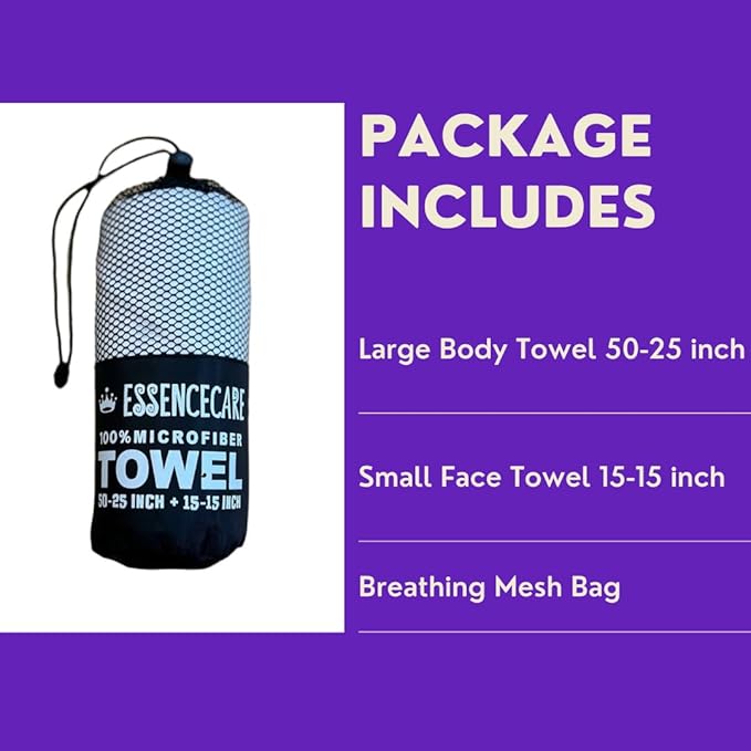 Microfiber Quick Dry Bath Camping Towel 2 Pack White Absorbent, Sand Free, Soft, Thin Lightweight Sports Travel Towels with Bag for Women Men and Kids