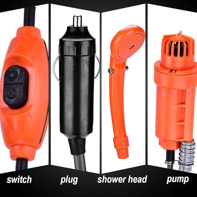 Ejoyous Portable Camping Shower, Outdoor Handheld Shower Head 12V Car Plug Vehicle-Mounted Shower Pump Camp Showerhead Kit for Family Camping Hiking Backpacking Travel