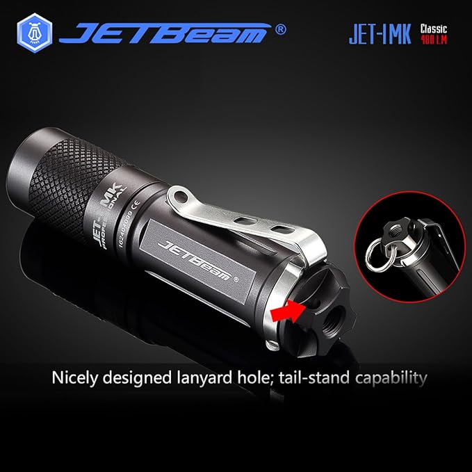 JETBeam I-MK LED Emergency Handheld Flashlight, 480 Lumen Mini Outdoor Flashlight for Hiking, Camping, Dog Walking, IPX-8 Water Resistant with 3 Modes