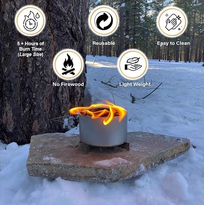 | Made in USA | Portable Mini Bonfire Campfire in a Can | Reusable & up to 5 Hours of Burn Time | Picnics Parties S'Mores Gifts Bushcraft Camping Survival Emergencies