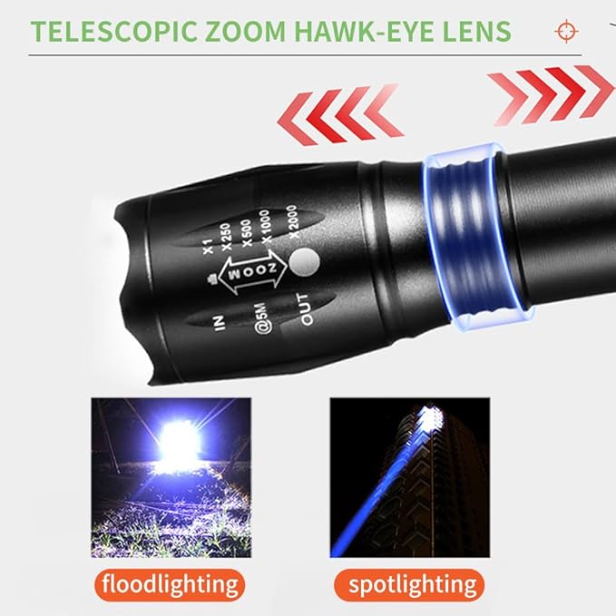 Rechargeable Red Light Flashlight, 2 in 1 White Lights and LED Red Light,2 Modes,Outdoor Variable Focus Portable Red Light Mini Flashlight.