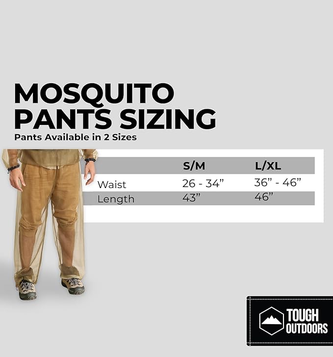 Tough Outdoors Mosquito Pants - Net Bug Mesh Pants for Outdoor Protection from Bugs, Flies, Gnats, No-See-Ums & Midges - For Men & Women - w/Free Carry Pouch Small to Medium - Pants Only