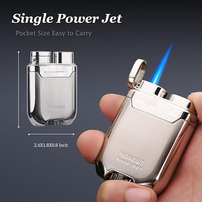 HONEST Torch Lighter Butane Lighter Windproof Lighter Mens Gifts Lighter for Candle Camping Family Use (Silver)