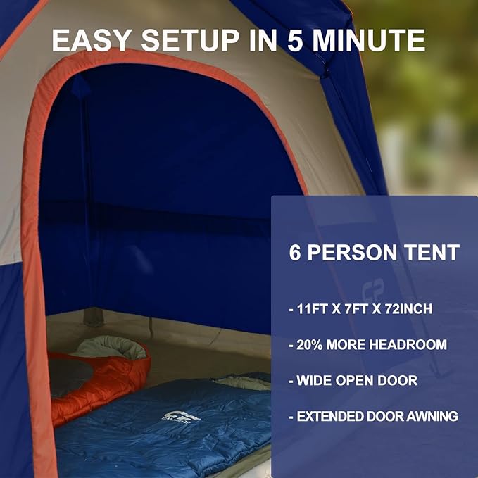 CAMPROS CP Tents for Camping 4 Person Tent Waterproof Windproof Double Layer Camping Tent, Easy Setup Dome Tent with Large Mesh Windows & Wider Door for Outdoor Camping & Hiking