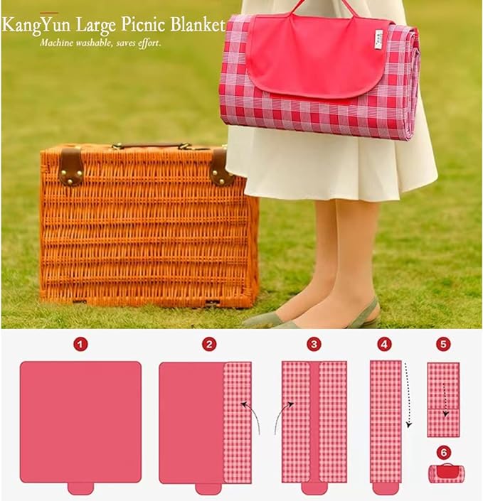 Outdoor Picnic Blanket, XL Foldable Waterproof Sand Beach Mat , in Large 80x60in and Extra Large 80x80infor Beach Camping Hiking Travel Family Concerts Portable Beach Blankets (Classic Red Check)