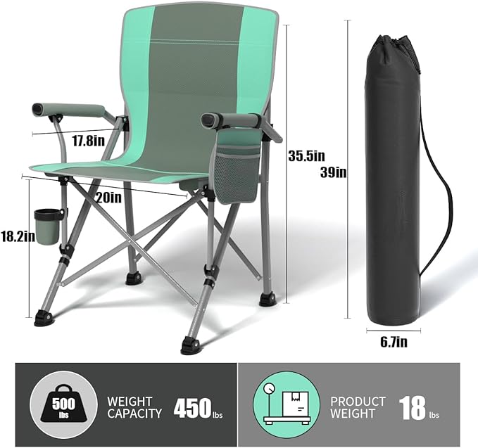 Oversized Camping Chair for Adults Heavy Duty,Heavy Duty Lawn Chair with Side Pockets,Outdoor Camping, Fishing, Beach,Hiking Foldable Camping Chair