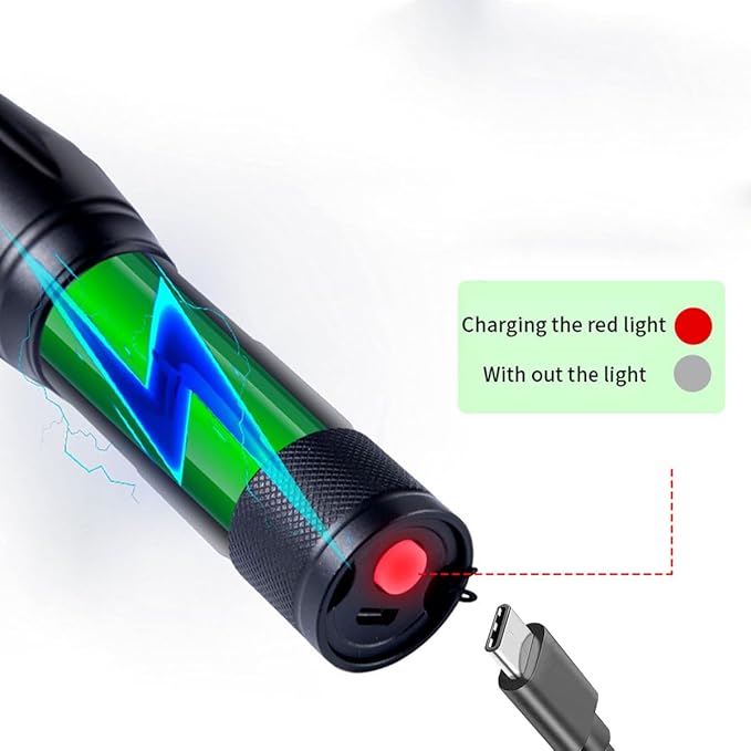 Two-in-one Flashlight with White Light and Green Light,Green Flashlight Rechargeable, Outdoors Zoom Green Tactical Flashlight ,2 Modes.