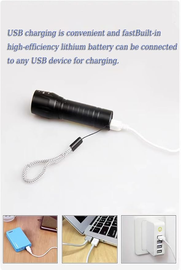 Rechargeable Flashlights High Llumens LED-Mini USB Rechargeable Flashlight for Home 3 Modes Adjustable Focus Portable Waterproof Flashlight with COB Side Lights Tactical Flashlight (1pack)