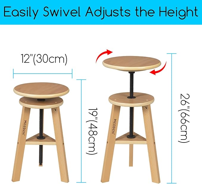 MEEDEN Wooden Drafting Stool with Adjustable Height, Artist Stool,Office Studio Stool, Up to 220 Lbs,German Beech Wood, Perfect for Artists Studio,Home Use,Kitchen,Bars