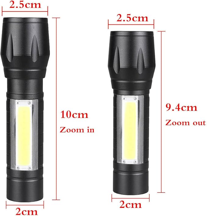 Rechargeable Flashlights High Llumens LED-Mini USB Rechargeable Flashlight for Home 3 Modes Adjustable Focus Portable Waterproof Flashlight with COB Side Lights Tactical Flashlight (1pack)
