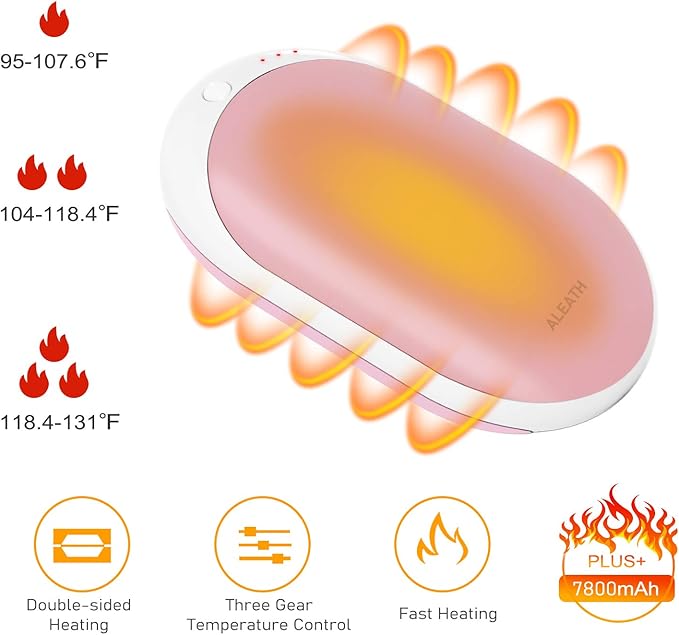 Rechargeable Hand Warmers 6000mAh Portable: Aleath Warm Gifts for Outdoor Hunting Camping - 2 Pack Electric Hot Handwarmers for Women Men