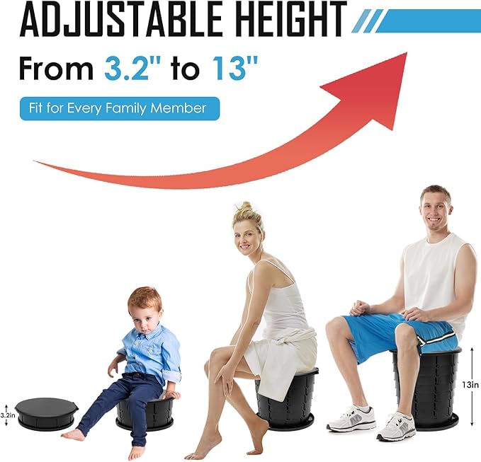 Portable Toilet for Adults, Retractable Camping Toilet, Portable Potty Adjustable Height for Adults Kids with Storage Bag, Foldable Portable Toilet for Indoor, Outdoor, Travel, Car, Hiking, Beach