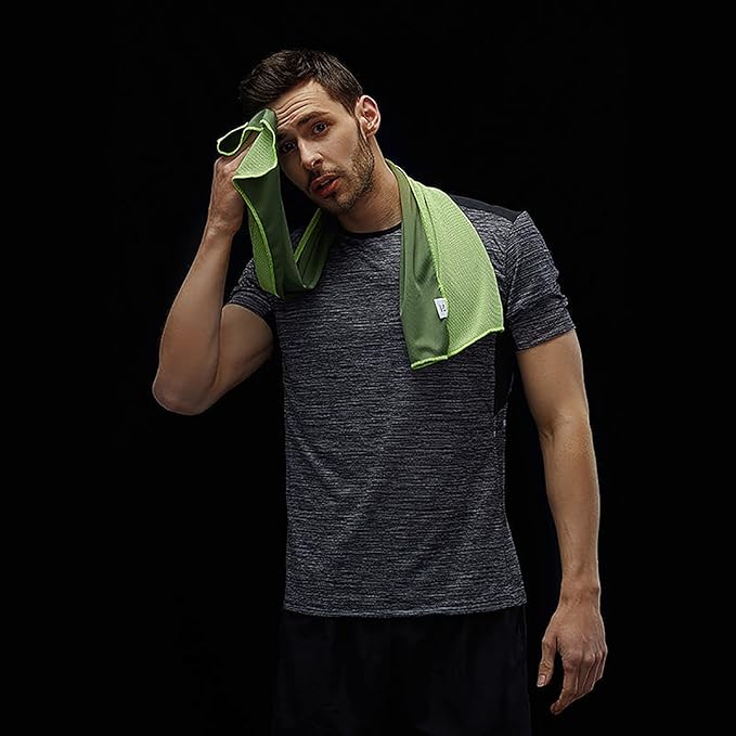 10 Pack Cooling Towels Bulk Microfiber Ice Towel Quick Dry Breathable Chilly Sweat Towel Stay Cool Towel for Neck Face Yoga Gym Workout Running Pilates Beach with Carabin Bag, 40x12'', Green