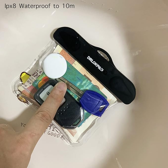 DRLOKPAK Submersible Waterproof Wallet Surf Dry Car Key FOB Case Bag 2Pack Waterproof Pouch Holder For Key Credit Door Ship Card Cash ID Driver Fishing Hunting License(Clear+Clear