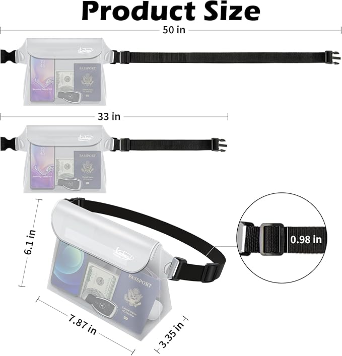 Labeol Waterproof Phone Pouch, 3 Pack With Waist Strap, Fanny Pack to Keep Valuables Dry, Beach Accessories for Swimming Kayaking Boating Fishing