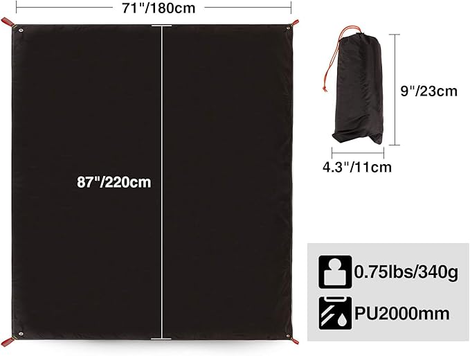 REDCAMP Ultralight Tent Footprint, PU 2000 Waterproof Camping Tent Tarp with Drawstring Carrying Bag, Waterproof Camping Tarp for Outdoor Hiking Camping