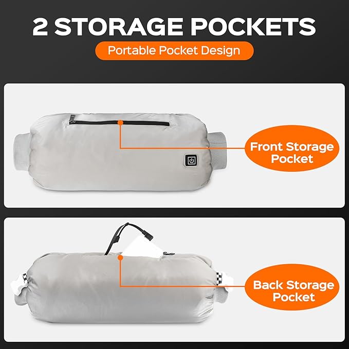 Heated Hand Warmer Pouch with 10000 mAh Rechargeable Battery, Up to 15 Hours of Warmth Electric Heated Hand Muff, Ideal for Football, Golf, Hunting, Fishing, Camping, Winter Outdoor Walk - Gray