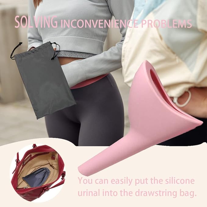 Ladies Urinal, Girls Silicone Urinal Portable, for Outdoor Activities, Camping, Reusable with Waterproof Bag