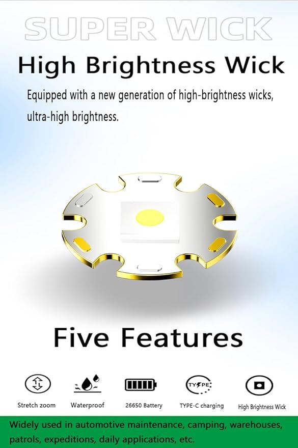 High brightness rechargeable flashlight, super bright waterproof long life tactical flashlight, 1.5km long beam, LCD power display, 5 modes, suitable for emergency, camping, hiking and so on.