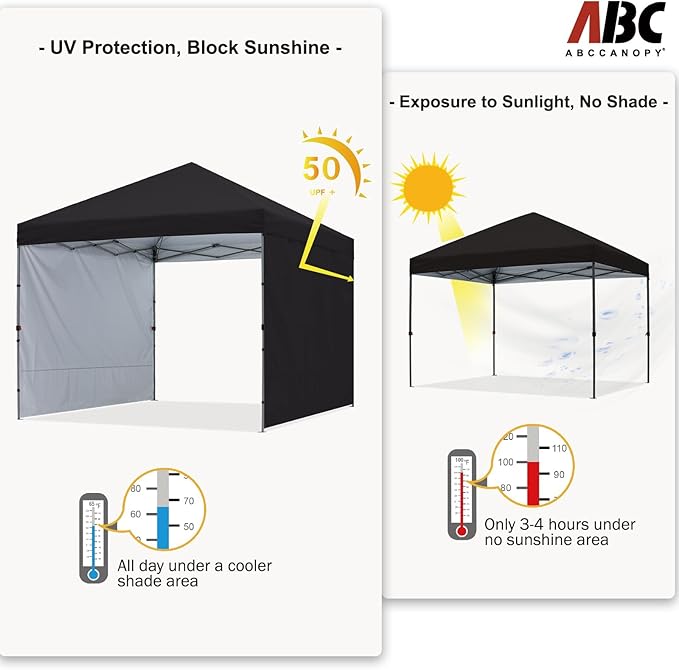 ABCCANOPY Easy Pop up Canopy Tent with 2 Sidewalls for Outdoor Sun Blocking or Rain Protection,10x10, Black