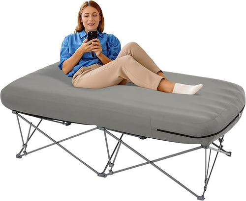 KAMPKEEPER Camping Cot,Folding Camping Bed with Inflatable Air Mattress and Carry Bag,for Outdoor Travel Camp Beach Vacation,(not Included The Airpump)