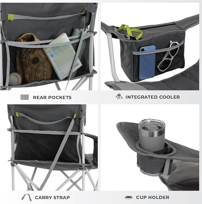 CORE Padded Quad Chair with Built-in Cooler | Folding Chair with Cupholder & Storage Pocket for Indoor Home or Outdoor Camping | Perfect for Concert Seat, Sports, Beach, Travel & Picnic