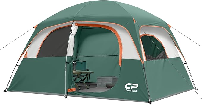 CAMPROS CP Tent 6/8 Person Camping Tents, Waterproof Windproof Family Dome Tent with Top Rainfly, Large Mesh Windows, Double Layer, Easy Set Up, Portable with Carry Bag, for All Seasons