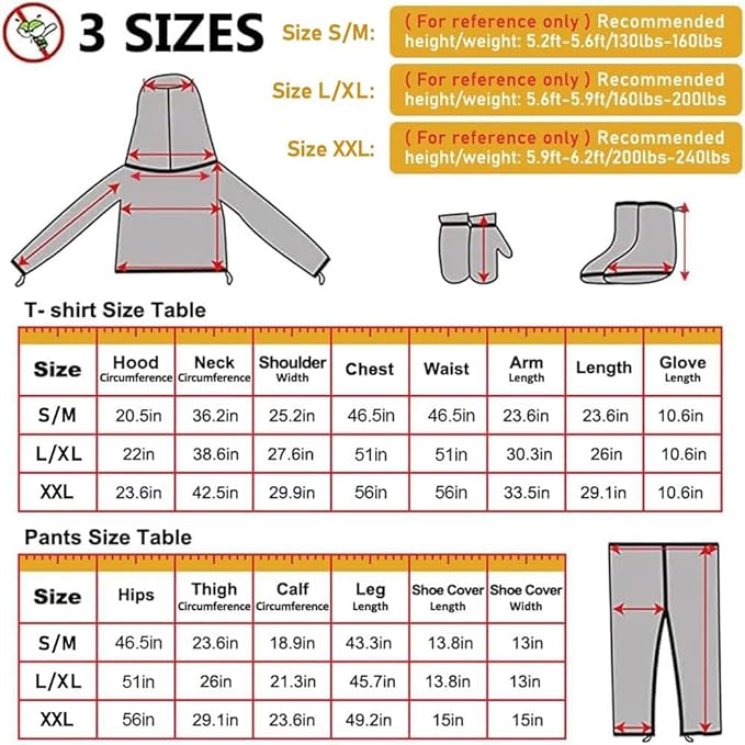 HOMEYA Net Suit XXL, Netting with Jacket Hoodie & Pants, Mittens & Socks, Lightweight Fine Mesh Full Body Clothing for Men & Women, for Camping, Hunting, Hiking, Fishing with Free Carry Pouch