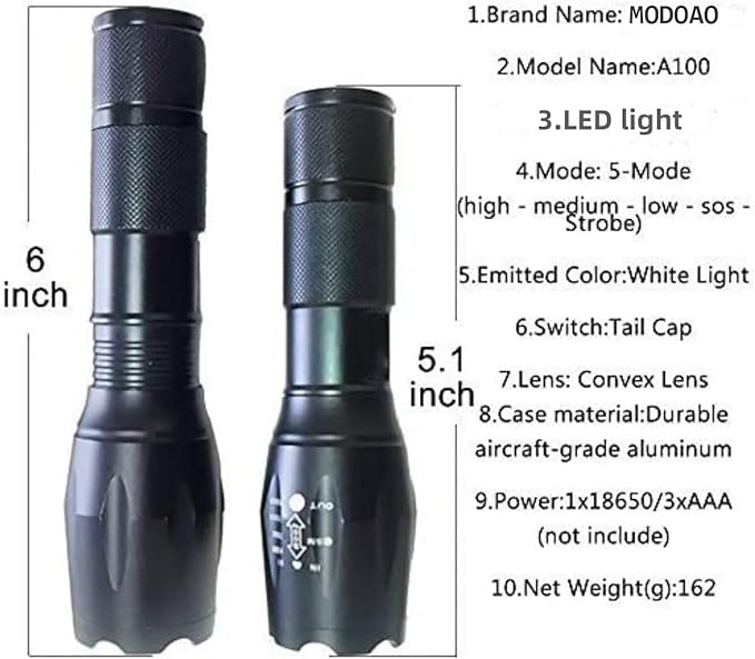 MODOAO LED Flashlights High Lumens 6 Pack Tactical Flashlights for Camping, Hiking, Walking,Zoomable Powerful Emergency Flashlights with 5 Modes for Outdoor Use,Handheld Flashlights (6 Pack)
