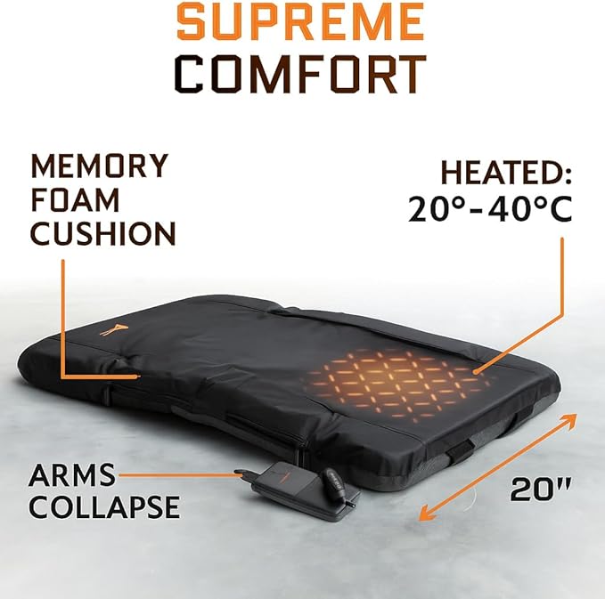 Heated Stadium Seats for Bleachers with Back Support – USB Battery Included - Upgraded 3 Levels of Heat - Foldable Chair - 4 Pockets and Cup Holder - for Camping Sports (20" inch Heat on seat)